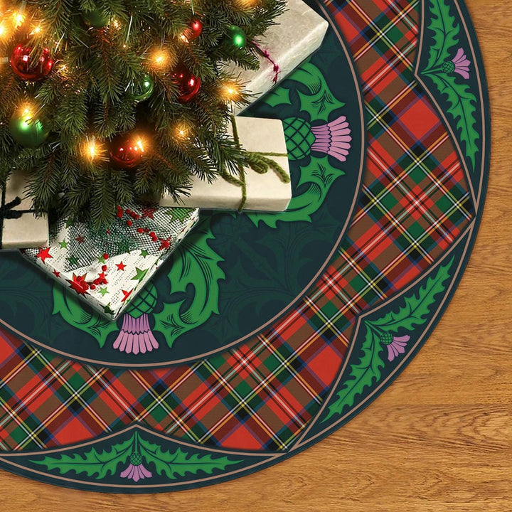 Scottish Stewart Royal Modern Clan Tartan Christmas Tree Skirt Old Scottish Thistle Flower No Tassels Tartan Plaid 2