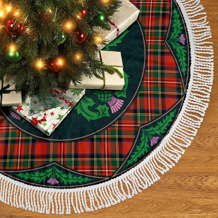 Scottish Stewart Royal Modern Clan Tartan Christmas Tree Skirt Old Scottish Thistle Flower Tassels Tartan Plaid 2