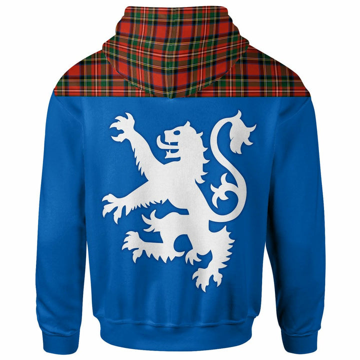 Scottish Stewart Royal Modern Clan Tartan Hoodie - Lion Rampant of Scotland With Flag back Side Tartan Plaid