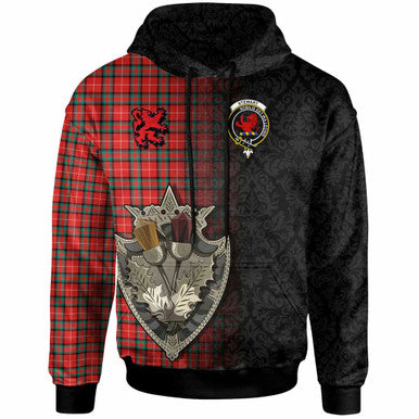 Scottish Stewart (Stuart) of Bute Clan Crest Tartan Hoodie - Half Thistle Flowers Celtic Design Front Side Tartan Plaid