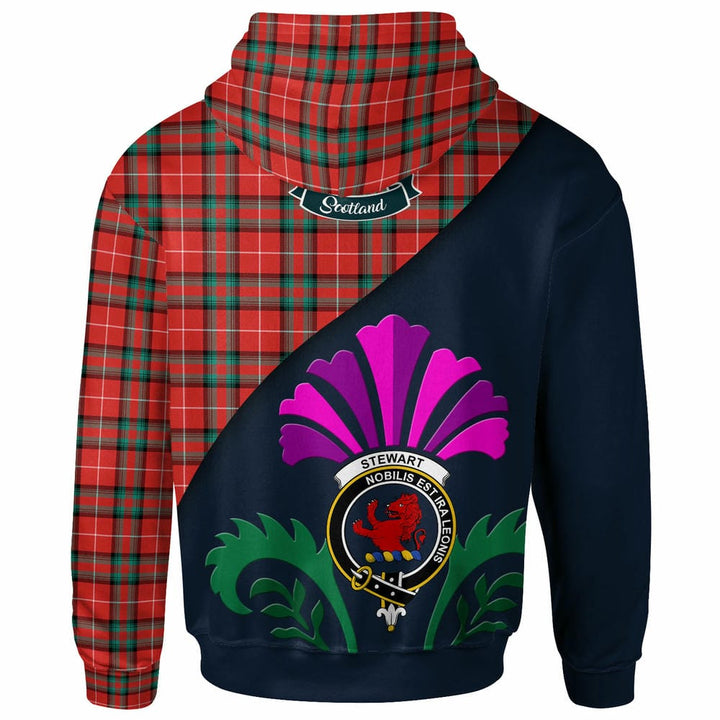 Scottish Stewart (Stuart) of Bute Clan Crest Tartan Hoodie - Scotland Thistle Style Back Side Tartan Plaid
