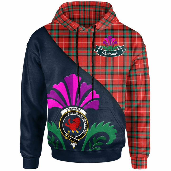 Scottish Stewart (Stuart) of Bute Clan Crest Tartan Hoodie - Scotland Thistle Style Front Side Tartan Plaid