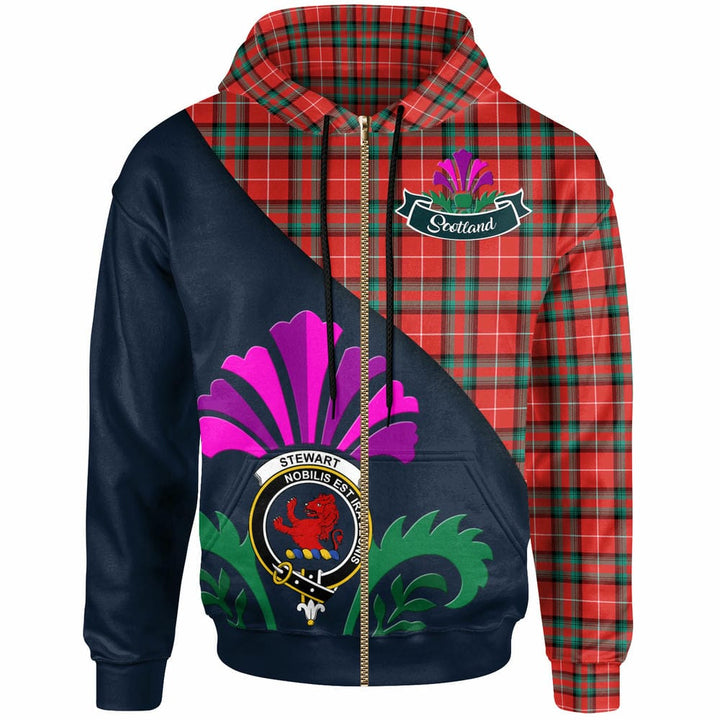 Scottish Stewart (Stuart) of Bute Clan Crest Tartan Hoodie - Scotland Thistle Style Zip-up Tartan Plaid