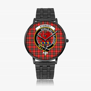Scottish Stewart (Stuart) of Bute Clan Crest Tartan Instafamous Steel Quartz Watches Tartan Plaid Black 1