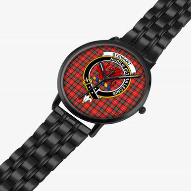 Scottish Stewart (Stuart) of Bute Clan Crest Tartan Instafamous Steel Quartz Watches Tartan Plaid Black 2