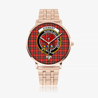 Scottish Stewart (Stuart) of Bute Clan Crest Tartan Instafamous Steel Quartz Watches Tartan Plaid Rose Gold 1
