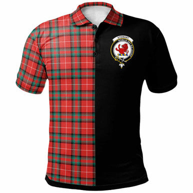 Scottish Stewart (Stuart) of Bute Clan Crest Tartan Polo Shirt - Half in Me Front Side Tartan Plaid