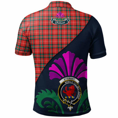Scottish Stewart (Stuart) of Bute Clan Crest Tartan Polo Shirt - Scotland Thistle Style Back Side Tartan Plaid