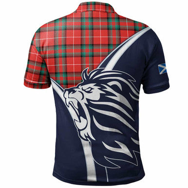 Scottish Stewart (Stuart) of Bute Clan Crest Tartan Polo Shirt - Scottish Flag With Lion Back Side Tartan Plaid