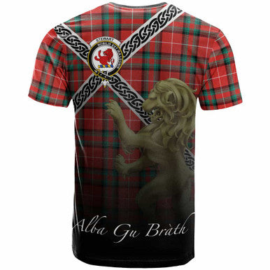 Scottish Stewart (Stuart) of Bute Clan Crest Tartan T-Shirt - Celtic With Scotland Lion Back Side Tartan Plaid