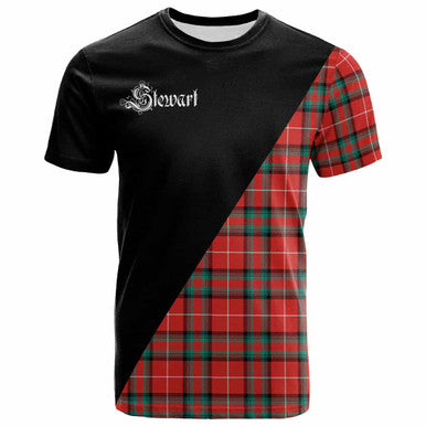 Scottish Stewart (Stuart) of Bute Clan Crest Tartan T-Shirt - Military Logo Front Side Tartan Plaid