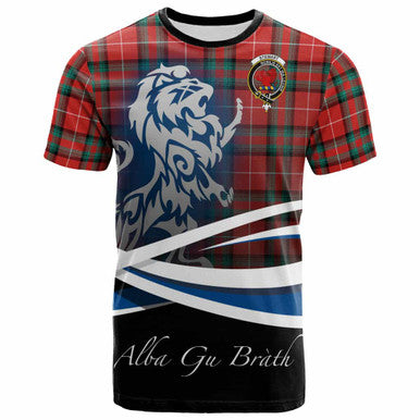Scottish Stewart (Stuart) of Bute Clan Crest Tartan T-Shirt - Scotland Lion Front Side Tartan Plaid