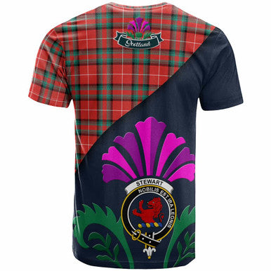 Scottish Stewart (Stuart) of Bute Clan Crest Tartan T-Shirt - Scotland Thistle Style Back Side Tartan Plaid