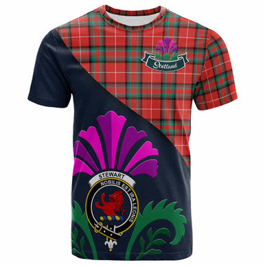 Scottish Stewart (Stuart) of Bute Clan Crest Tartan T-Shirt - Scotland Thistle Style Front Side Tartan Plaid