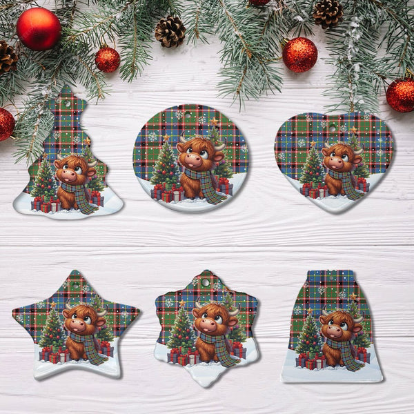 Scottish Stirling & Bannockburn District Clan Tartan Ceramic Ornament Cute Highland Cow Christmas All Style Tartan Plaid