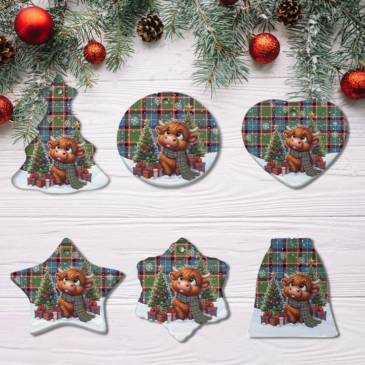 Scottish Stirling & Bannockburn District Clan Tartan Ceramic Ornament Cute Highland Cow Christmas All Style Tartan Plaid