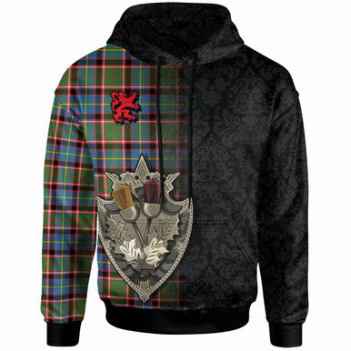 Scottish Stirling & Bannockburn District Clan Tartan Hoodie - Half Thistle Flowers Celtic Design Front Side Tartan Plaid
