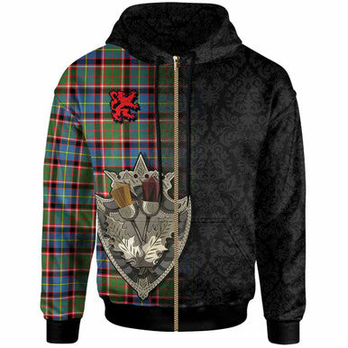 Scottish Stirling & Bannockburn District Clan Tartan Hoodie - Half Thistle Flowers Celtic Design Zip-up Tartan Plaid