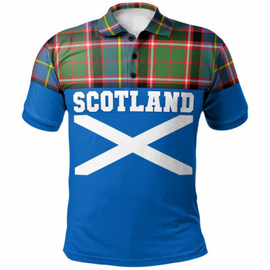 Scottish Stirling & Bannockburn District Clan Tartan Polo Shirt - Lion Rampant of Scotland With Flag Front Side Tartan Plaid