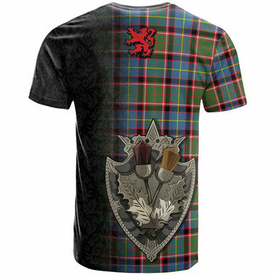 Scottish Stirling & Bannockburn District Clan Tartan T-Shirt - Half Thistle Flowers Celtic Design Back Side Tartan Plaid