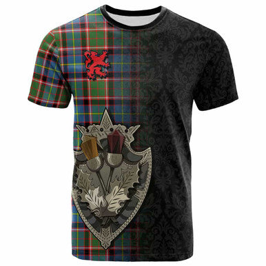 Scottish Stirling & Bannockburn District Clan Tartan T-Shirt - Half Thistle Flowers Celtic Design Front Side Tartan Plaid