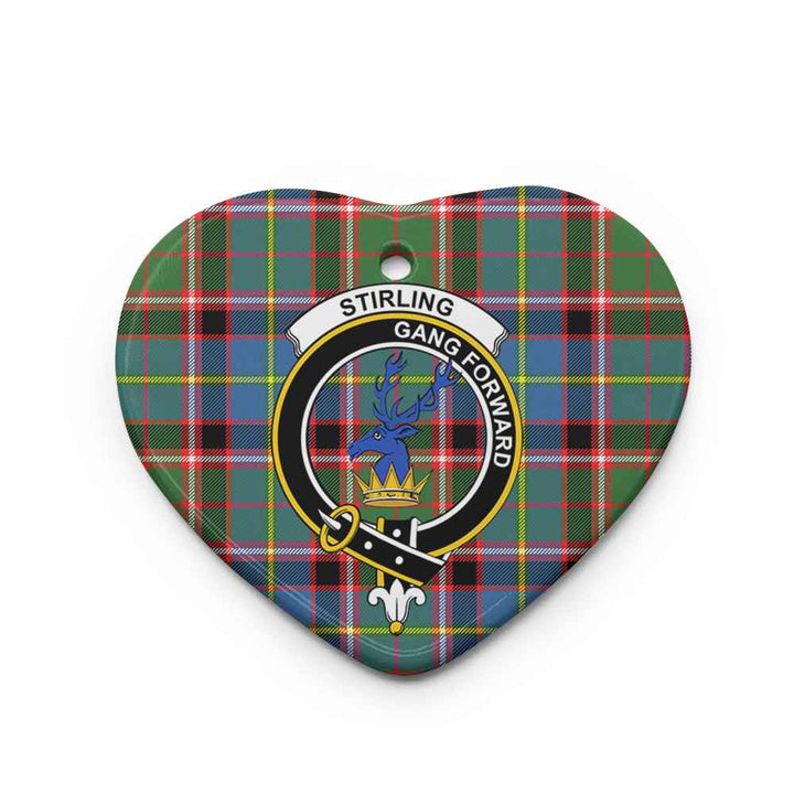Scottish Stirling (of Cadder-Present Chief) Clan Crest Tartan Ceramic Ornament Heart Shape Tartan Plaid