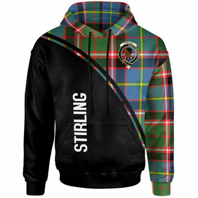 Scottish Stirling (of Keir) Clan Crest Tartan Curve Hoodie Front Side Tartan Plaid