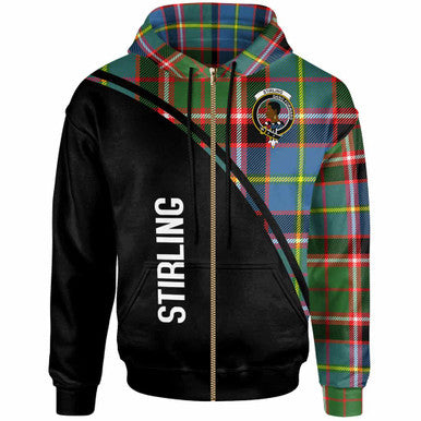 Scottish Stirling (of Keir) Clan Crest Tartan Curve Hoodie Zip-up Tartan Plaid