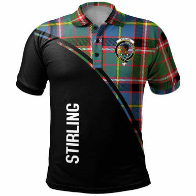 Scottish Stirling (of Keir) Clan Crest Tartan Curve Polo Shirt Front Side Tartan Plaid