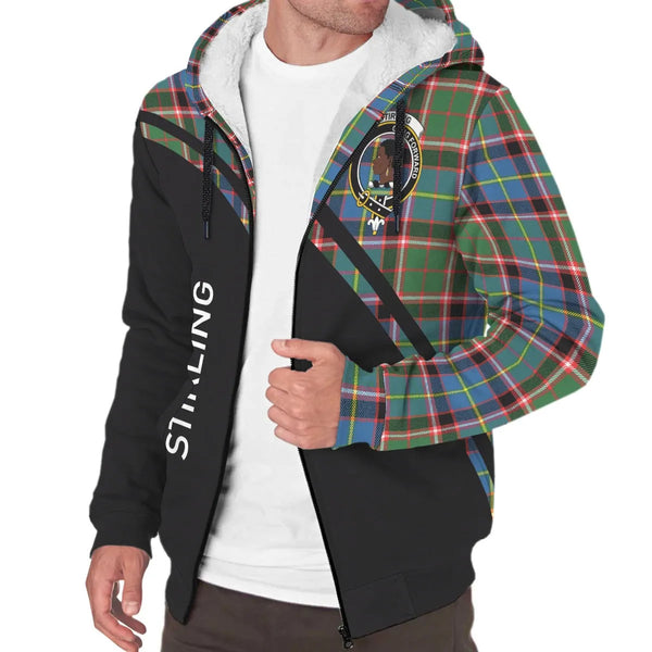 Scottish Stirling (of Keir) Clan Crest Tartan Curve Sherpa Hoodie