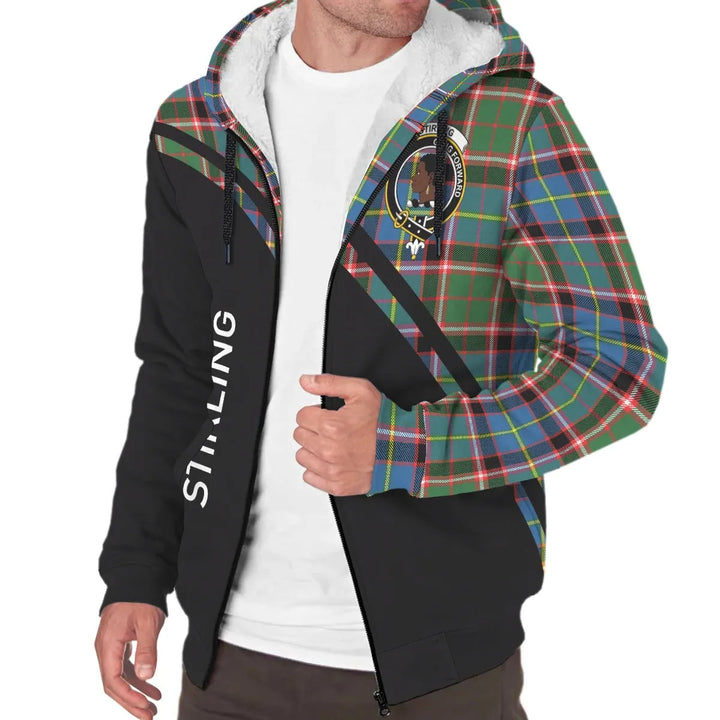 Scottish Stirling (of Keir) Clan Crest Tartan Curve Sherpa Hoodie