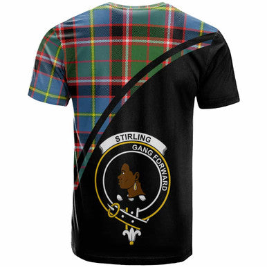 Scottish Stirling (of Keir) Clan Crest Tartan Curve T-Shirt Back Side Tartan Plaid