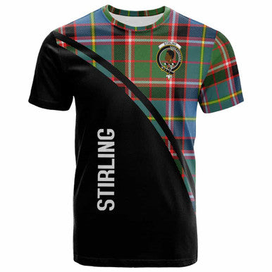 Scottish Stirling (of Keir) Clan Crest Tartan Curve T-Shirt Front Side Tartan Plaid