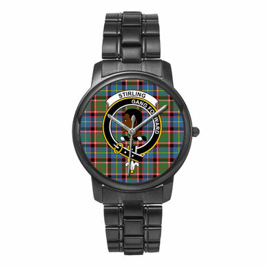 Scottish Stirling (of Keir) Clan Crest Tartan Folding Clasp Steel Quartz Watches Tartan Plaid Black 1
