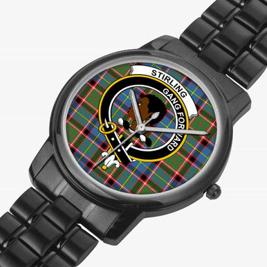 Scottish Stirling (of Keir) Clan Crest Tartan Folding Clasp Steel Quartz Watches Tartan Plaid Black 2