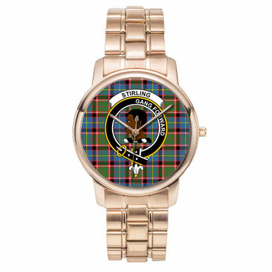 Scottish Stirling (of Keir) Clan Crest Tartan Folding Clasp Steel Quartz Watches Tartan Plaid Rose Gold 1
