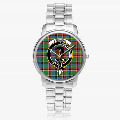 Scottish Stirling (of Keir) Clan Crest Tartan Folding Clasp Steel Quartz Watches Tartan Plaid Silver 1