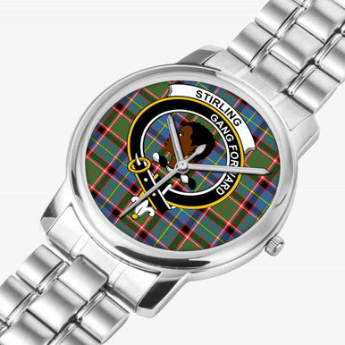 Scottish Stirling (of Keir) Clan Crest Tartan Folding Clasp Steel Quartz Watches Tartan Plaid Silver 2