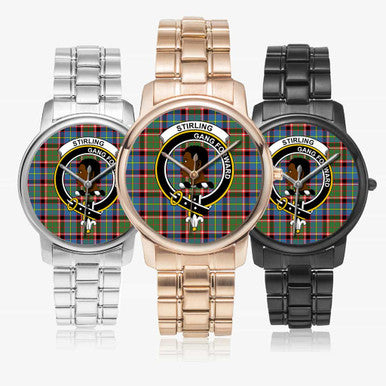 Scottish Stirling (of Keir) Clan Crest Tartan Folding Clasp Steel Quartz Watches Tartan Plaid All