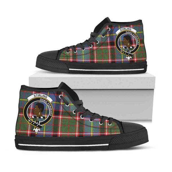 Scottish Stirling (of Keir) Clan Crest Tartan High Top Shoes Black Sole Tartan Plaid