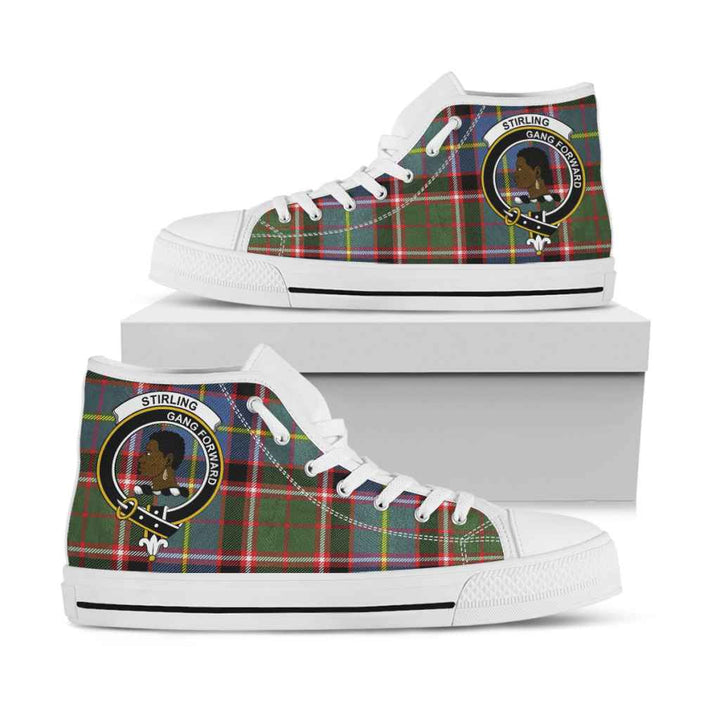 Scottish Stirling (of Keir) Clan Crest Tartan High Top Shoes White Sole Tartan Plaid