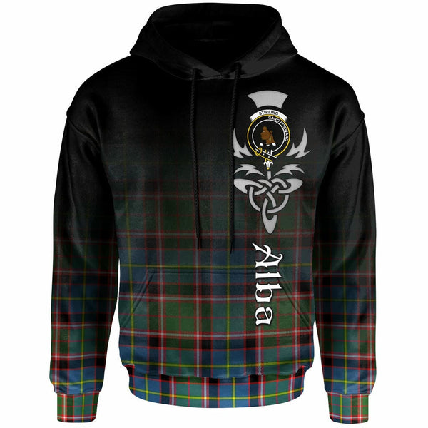 Scottish Stirling (of Keir) Clan Crest Tartan Hoodie - Alba Gu Brath Family Crest Celtic Inspired Front Side Tartan Plaid