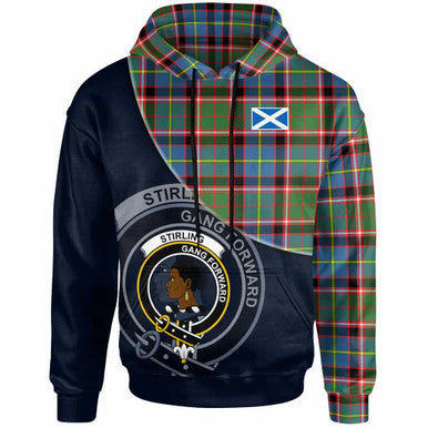 Scottish Stirling (of Keir) Clan Crest Tartan Hoodie - Bend Style Front Side Tartan Plaid