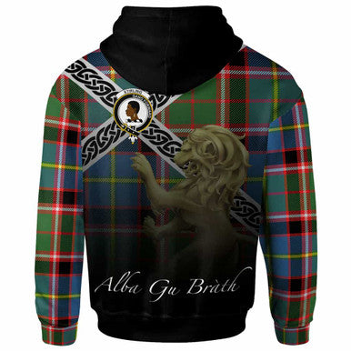 Scottish Stirling (of Keir) Clan Crest Tartan Hoodie - Scotland Lion Back Side Tartan Plaid