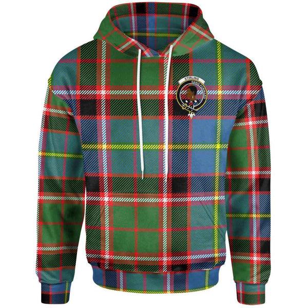 Scottish Stirling (of Keir) Clan Crest Tartan Hoodie Front Side Tartan Plaid