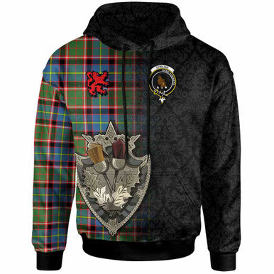 Scottish Stirling (of Keir) Clan Crest Tartan Hoodie - Half Thistle Flowers Celtic Design Front Side Tartan Plaid