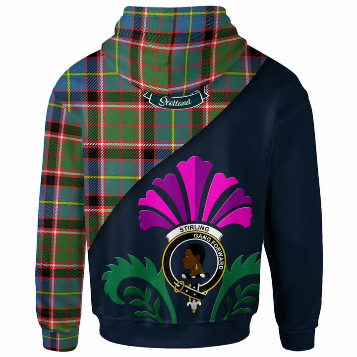 Scottish Stirling (of Keir) Clan Crest Tartan Hoodie - Scotland Thistle Style Back Side Tartan Plaid