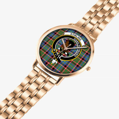 Scottish Stirling (of Keir) Clan Crest Tartan Instafamous Steel Quartz Watches Tartan Plaid Rose Gold 2