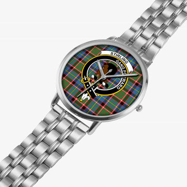 Scottish Stirling (of Keir) Clan Crest Tartan Instafamous Steel Quartz Watches Tartan Plaid Silver 2