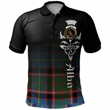 Scottish Stirling (of Keir) Clan Crest Tartan Polo Shirt - Alba Gu Brath Family Crest Celtic Inspired Front Side Tartan Plaid